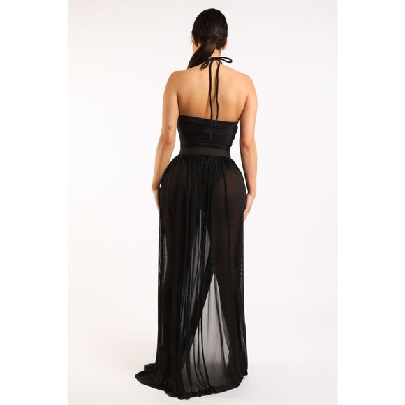 Doublebabyjoy Women Sexy Sheer Mesh 1 Piece Bodysuit Dress See-Through Spaghetti - Picture 10 of 11